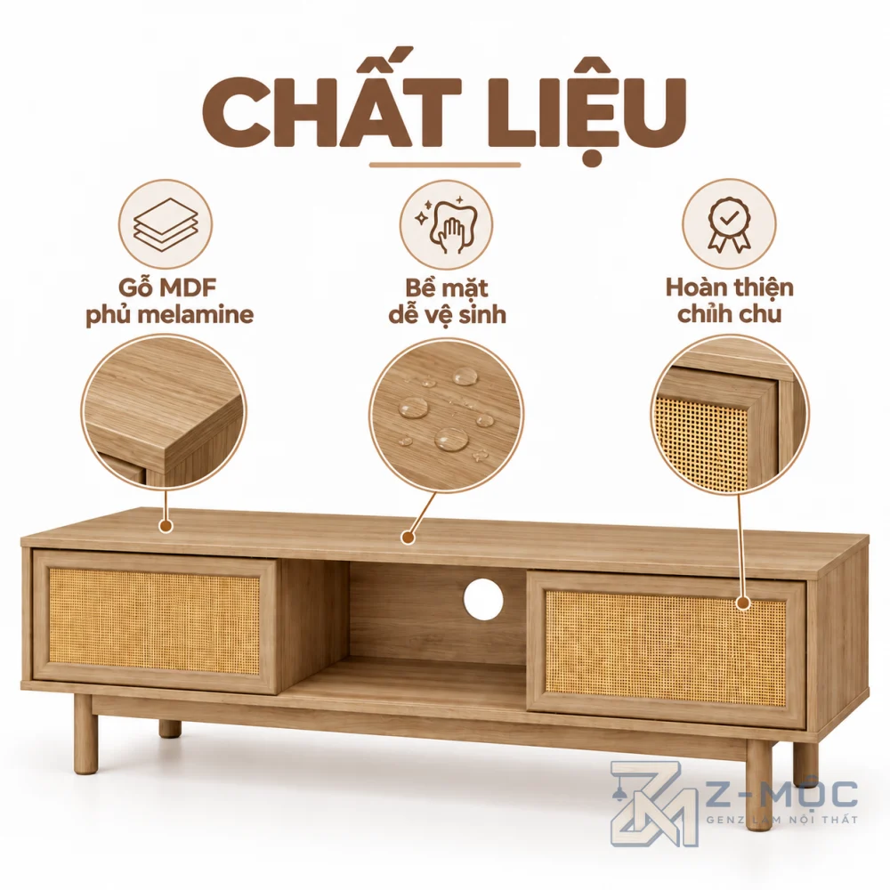 Chất liệu gỗ MDF phủ melamine bền đẹp