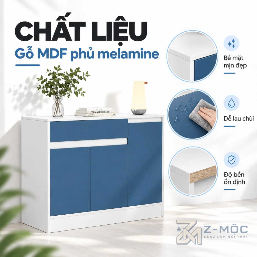Chất liệu gỗ MDF phủ melamine bền đẹp