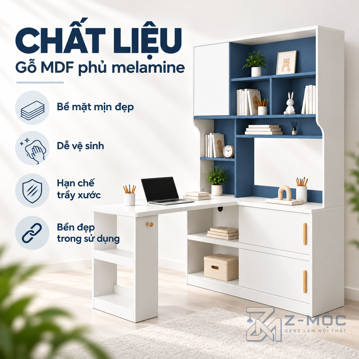 Chất liệu gỗ MDF phủ melamine bền đẹp