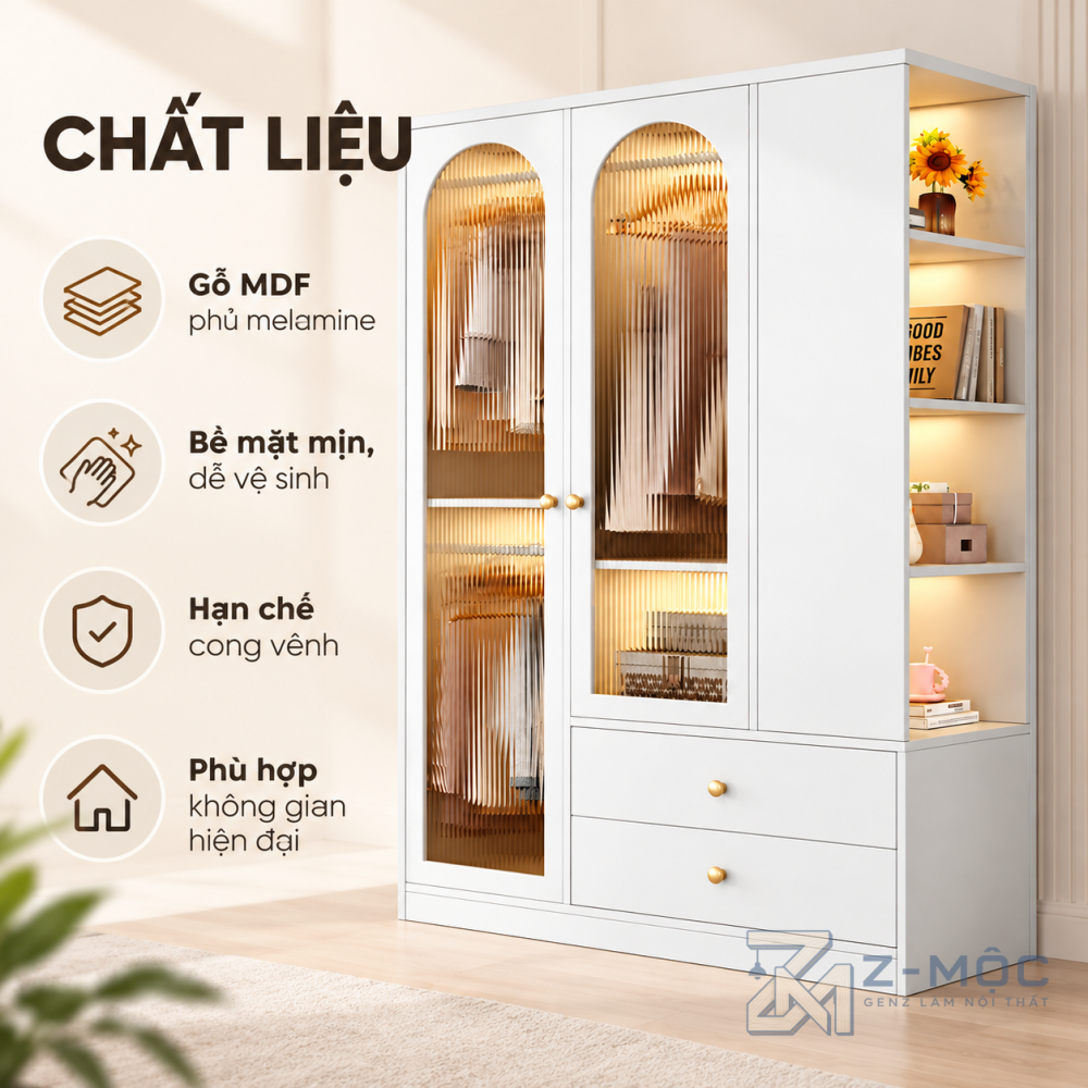 Chất liệu gỗ MDF phủ melamine bền đẹp