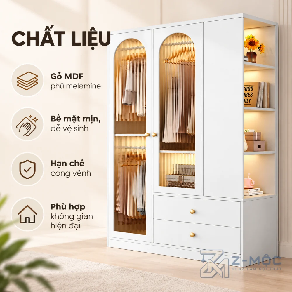 Chất liệu gỗ MDF phủ melamine bền đẹp
