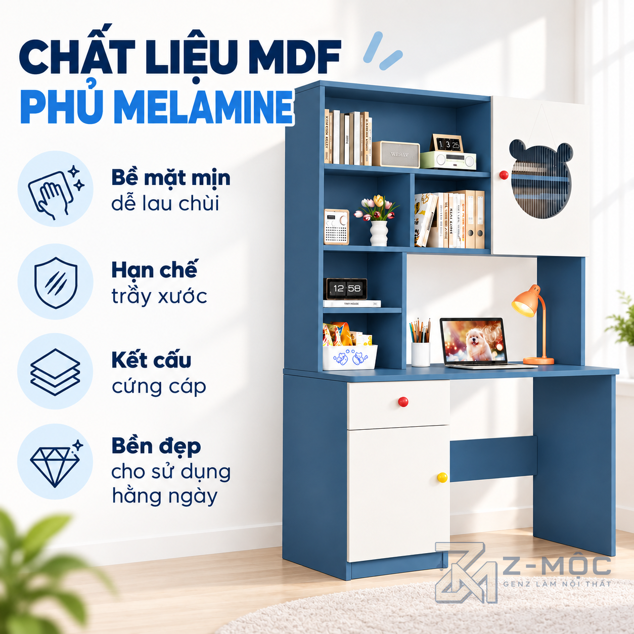 Chất Liệu Gỗ MDF Phủ Melamine Bền Đẹp, Chống Ẩm