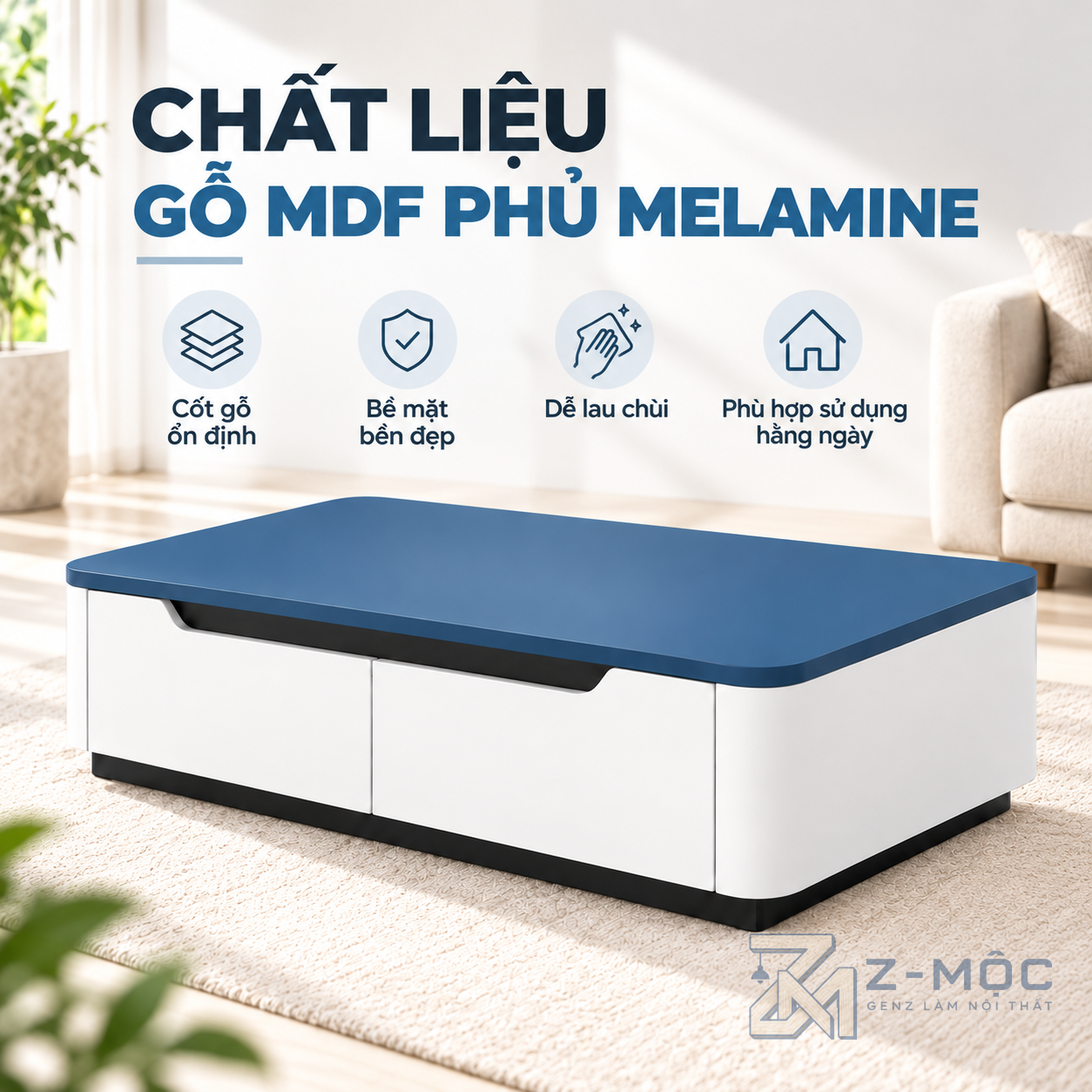 Chất Liệu Gỗ MDF Phủ Melamine Bền Đẹp, Dễ Vệ Sinh