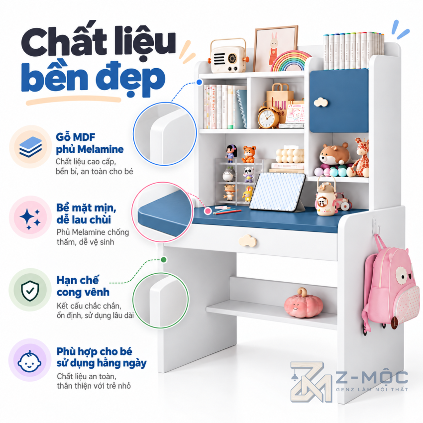 Chất Liệu Gỗ MDF Phủ Melamine Bền Đẹp, Dễ Vệ Sinh