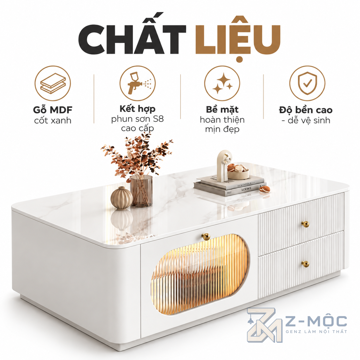 Chất Liệu Gỗ MDF Phủ Melamine Bền Đẹp, Dễ Vệ Sinh