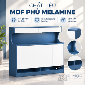 Chất liệu gỗ MDF phủ Melamine bền đẹp, dễ vệ sinh