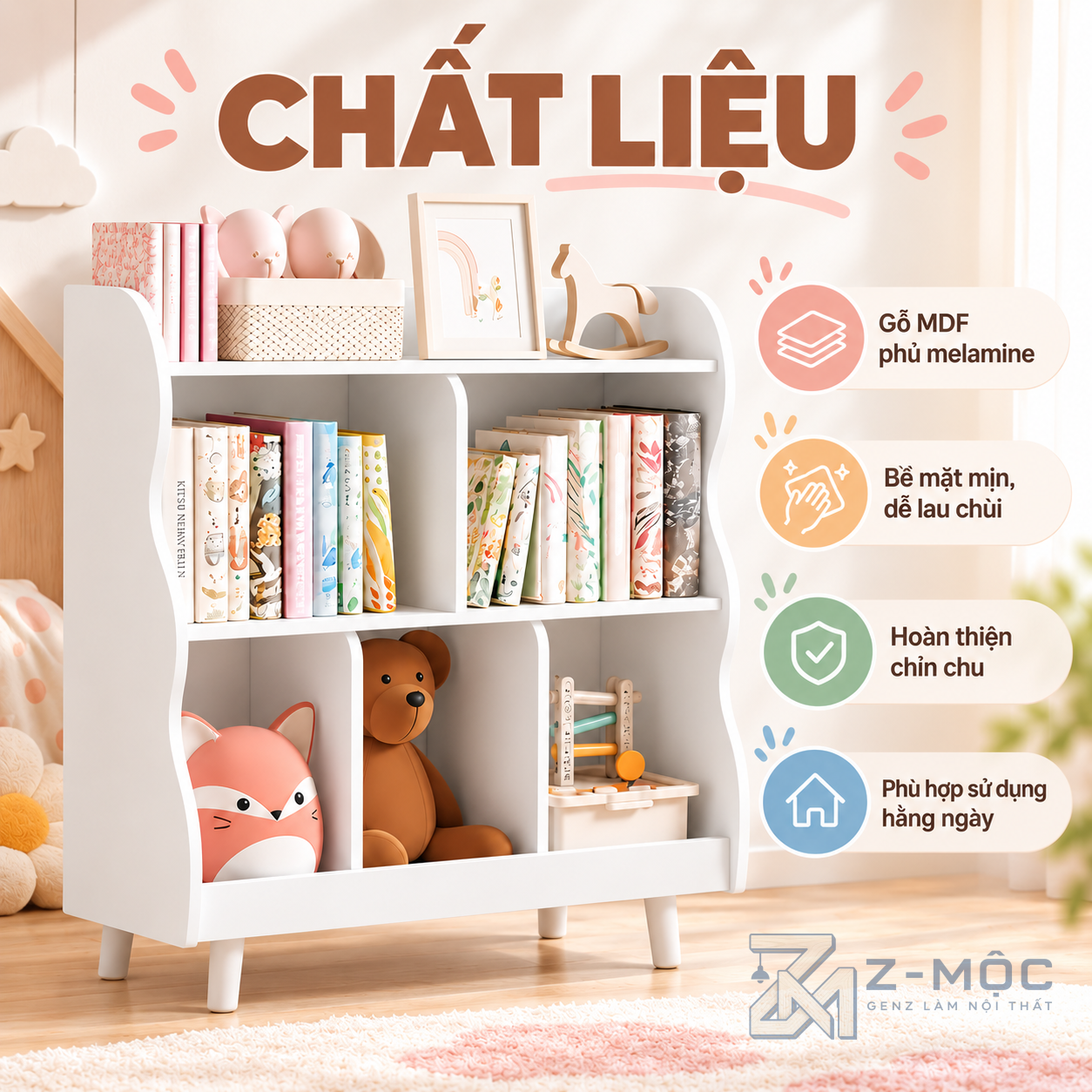 Chất liệu gỗ MDF phủ melamine dễ vệ sinh