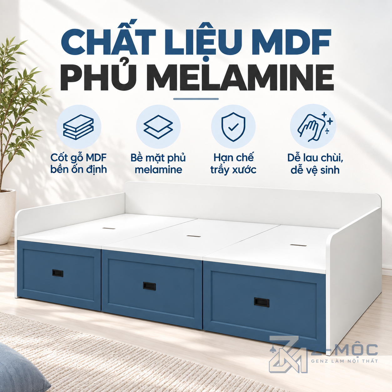Chất liệu gỗ MDF phủ melamine dễ vệ sinh