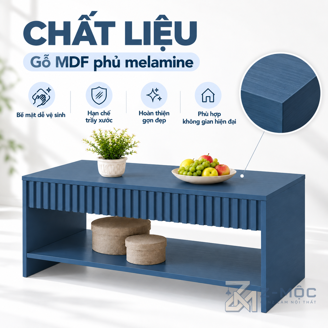 Chất liệu gỗ MDF phủ melamine dễ vệ sinh