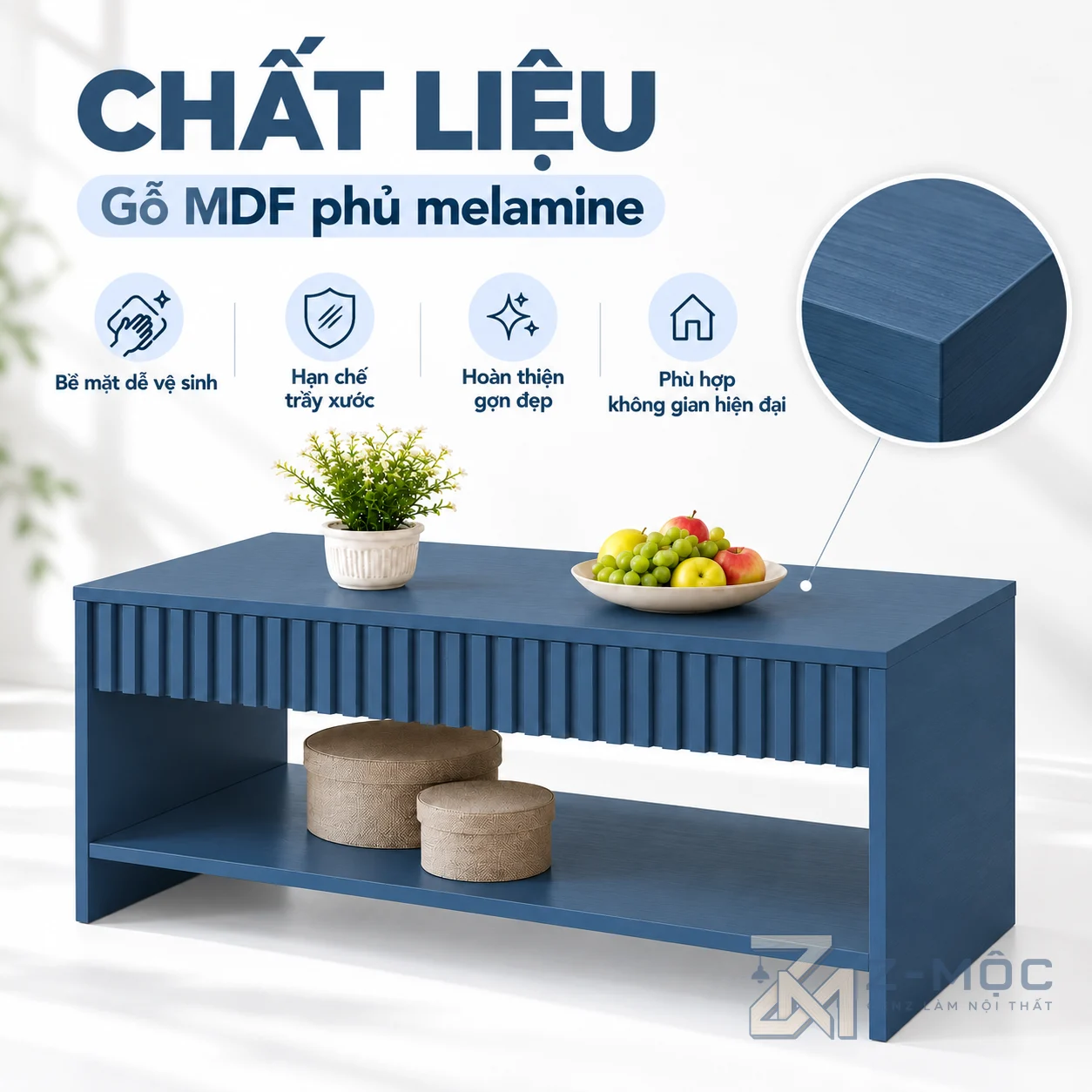 Chất liệu gỗ MDF phủ melamine dễ vệ sinh