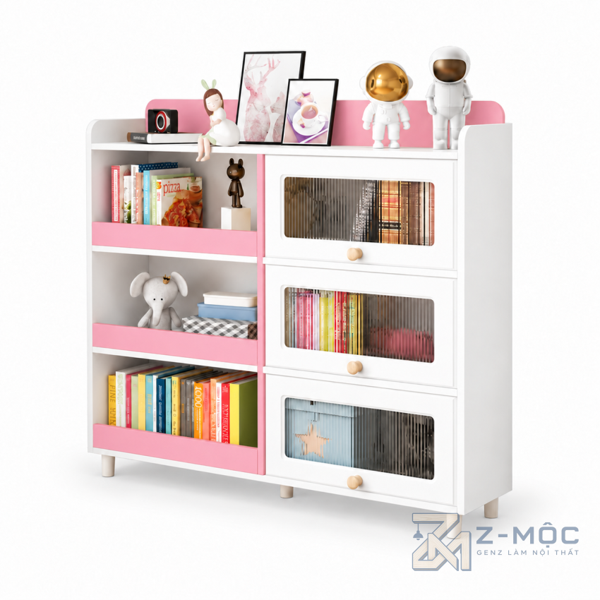 Giá Sách Cánh Kính Lật Lên Hiện Đại Xanh Trắng ZM-71016 - ảnh chi tiết 1