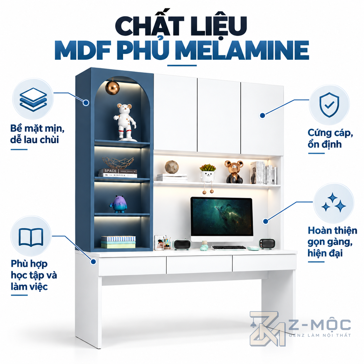 Gỗ MDF phủ Melamine bền đẹp, dễ vệ sinh