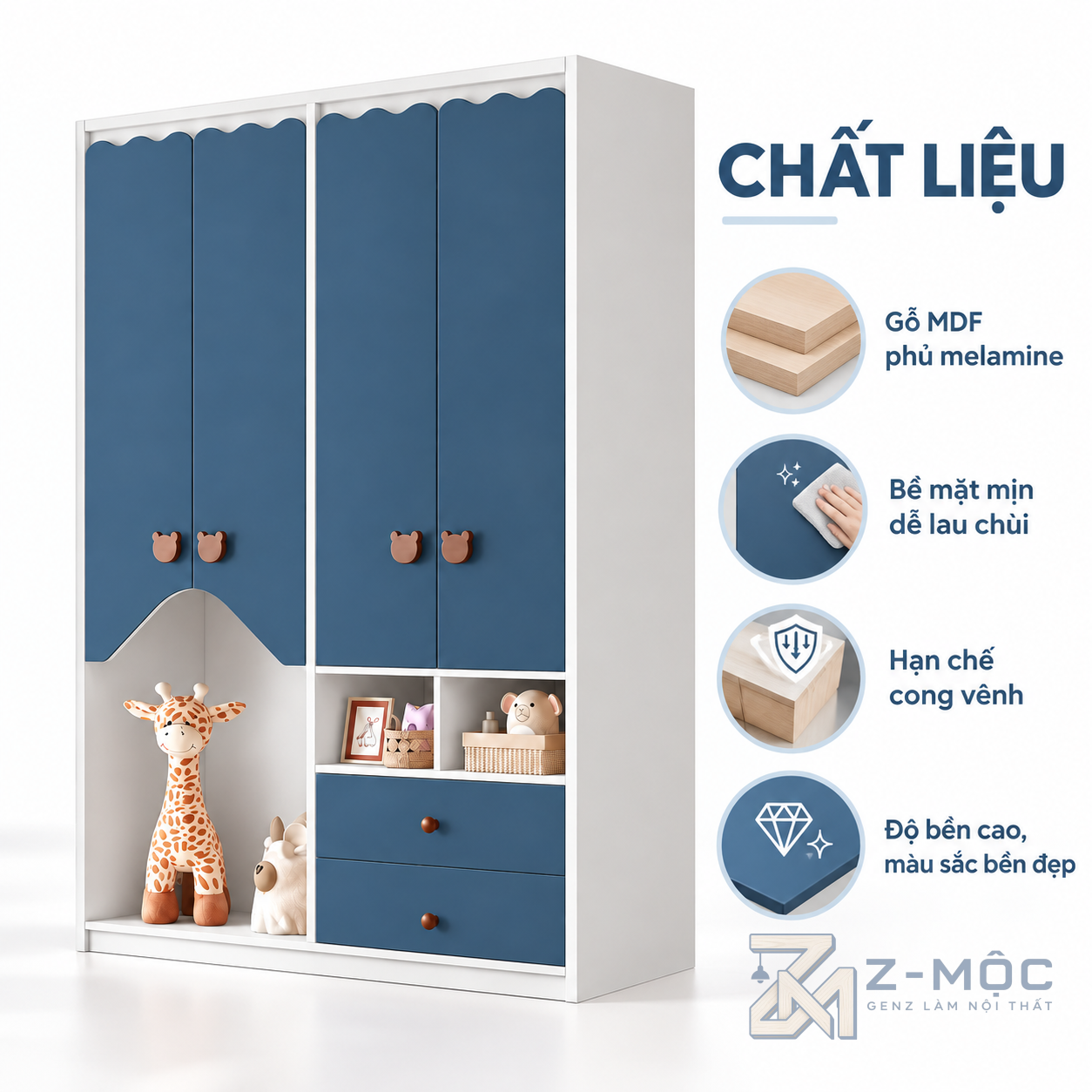 Gỗ MDF phủ melamine bền đẹp, dễ vệ sinh
