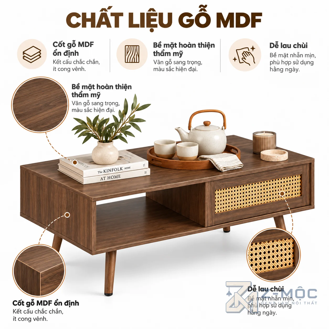 Gỗ MDF phủ melamine bền đẹp, dễ vệ sinh