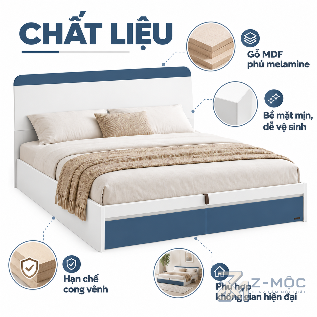 Gỗ MDF phủ melamine bền và dễ vệ sinh