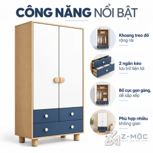 Hai cánh tủ kết hợp ba ngăn kéo tiện dụng