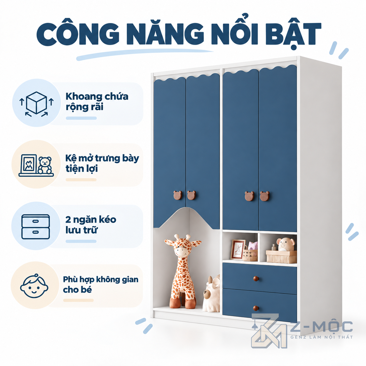 Hộc trang trí và ngăn kéo giúp chia đồ thuận tiện