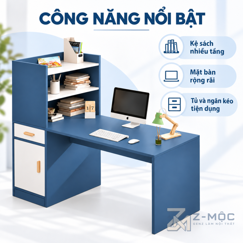 Kệ Sách 3 Tầng Kết Hợp Ngăn Kéo Và Tủ Lưu Trữ