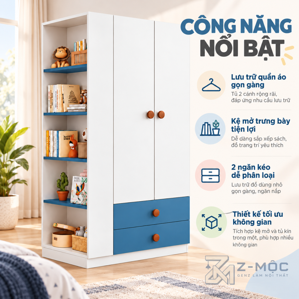 Kệ Sách 5 Tầng Kết Hợp Ngăn Kéo Tiện Lợi