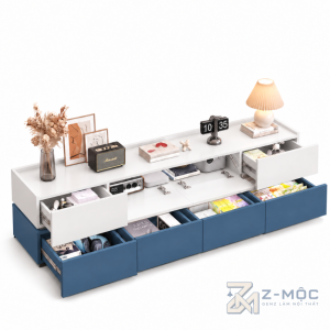 Kệ Tivi Hai Tầng Xanh Trắng Dáng Dài Hiện Đại ZM-90016 - ảnh chi tiết 6