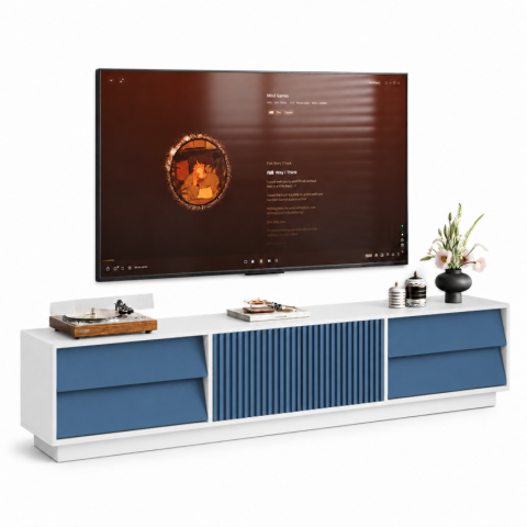 Kệ Tivi Trắng Xanh Cánh Nan Dọc Thiết Kế Hiện Đại ZM-90017
