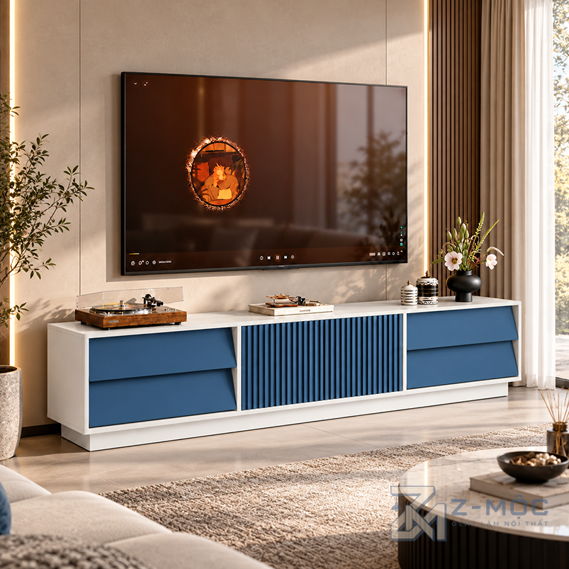 Kệ Tivi Trắng Xanh Cánh Nan Dọc Thiết Kế Hiện Đại ZM-90017 - ảnh chi tiết 8