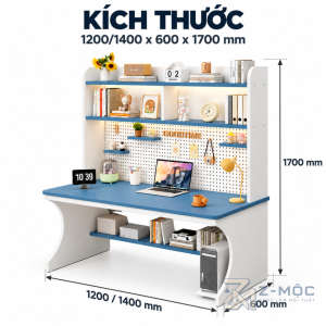 Kích thước chi tiết Bàn Học Liền Kệ Sách Gỗ Công Nghiệp Hiện Đại ZM-70104