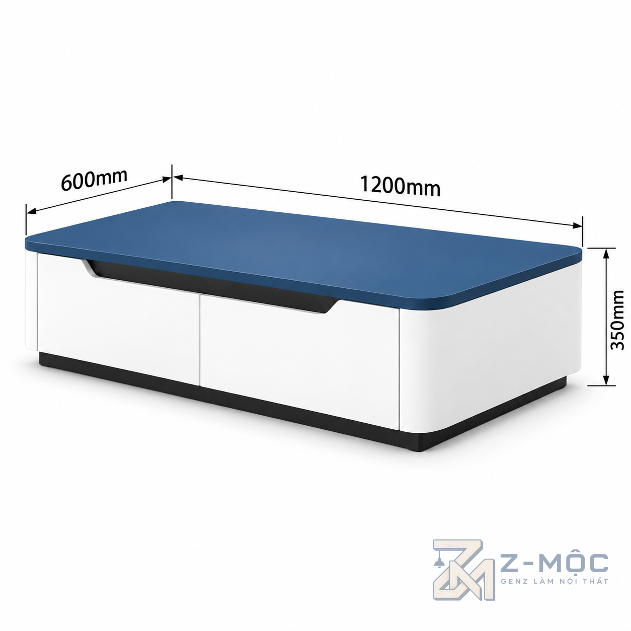 Kích thước chi tiết Bàn Trà Bo Góc Có Ngăn Kéo Hiện Đại ZM-91011