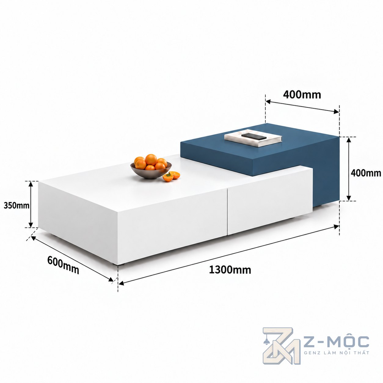 Kích thước chi tiết Bàn Trà Gỗ Công Nghiệp Thiết Kế Hiện Đại ZM-91013