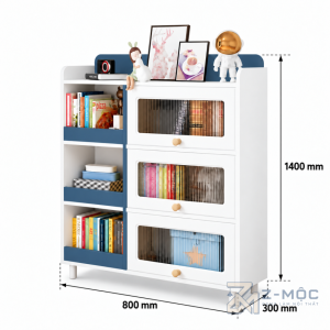 Kích thước chi tiết Giá Sách Cánh Kính Lật Lên Hiện Đại Xanh Trắng ZM-71016