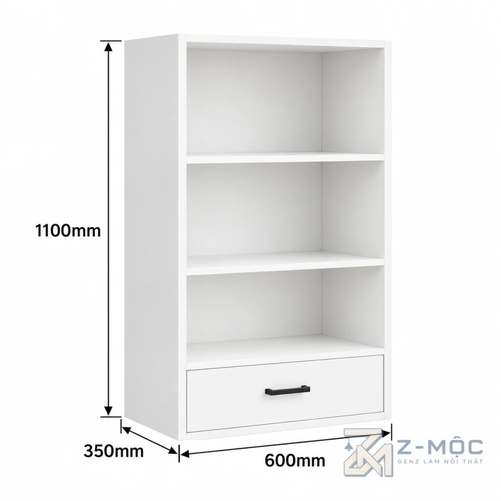 Kích thước chi tiết Giá Sách Màu Trắng Có Ngăn Kéo Nhỏ Gọn ZM-71013