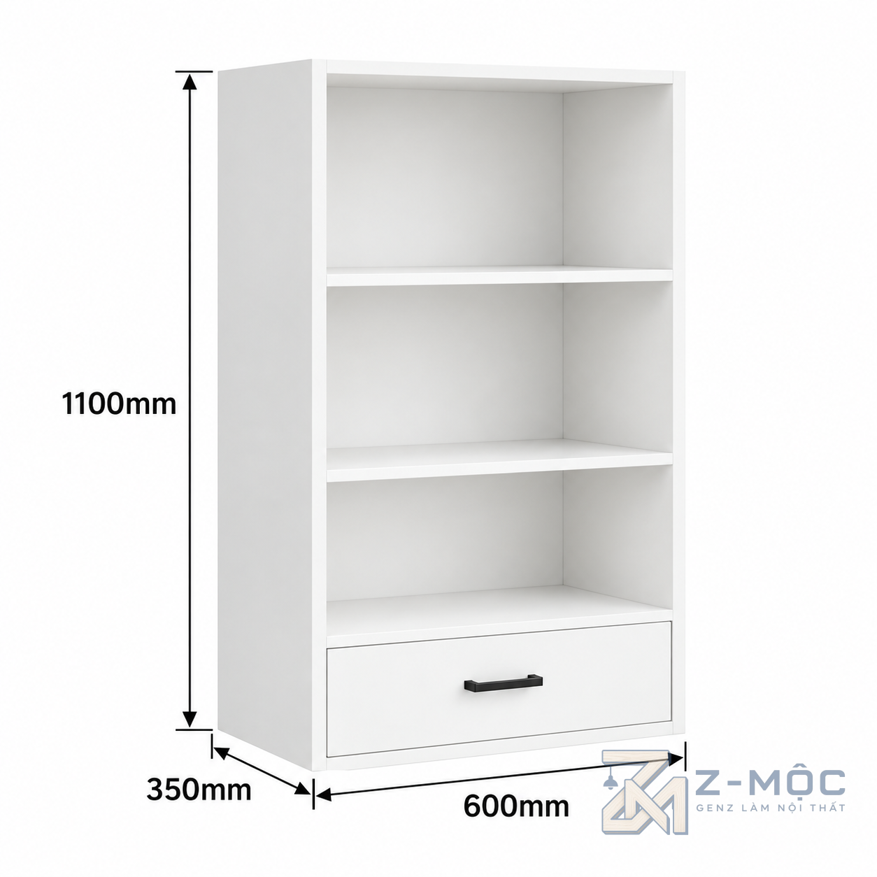 Kích thước chi tiết Giá Sách Màu Trắng Có Ngăn Kéo Nhỏ Gọn ZM-71013