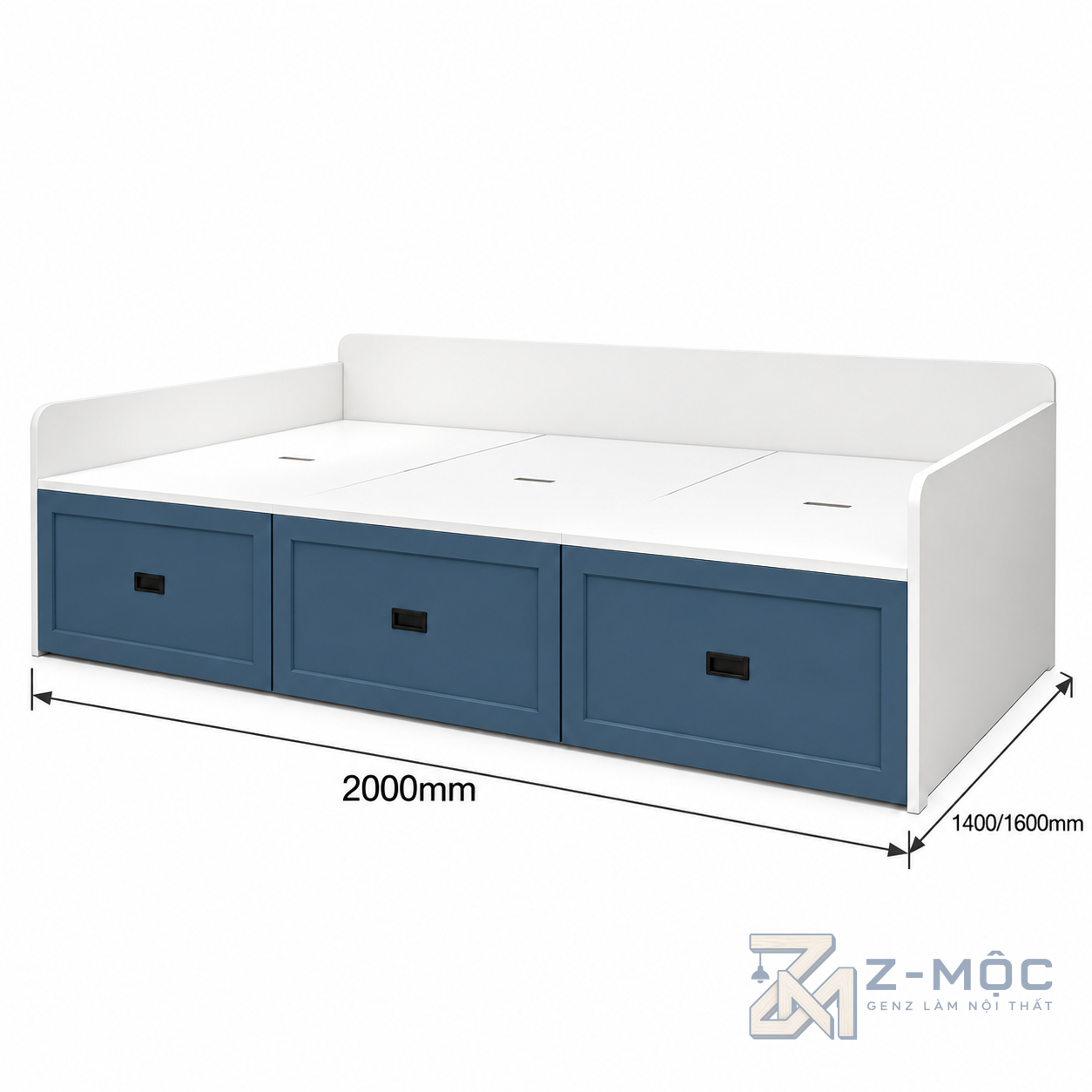 Kích thước chi tiết Giường Ngủ Gỗ MDF Có Ngăn Kéo Đơn Giản ZM-11053