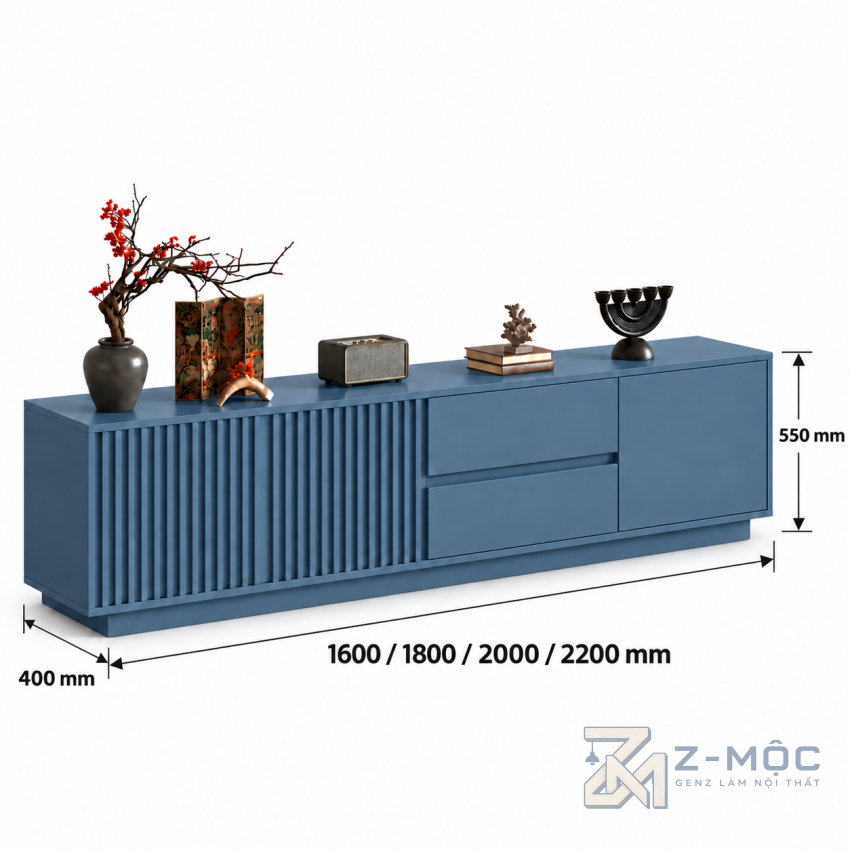 Kích thước chi tiết Kệ Tivi Cánh Nan Dọc Thiết Kế Độc Đáo Sang Trọng ZM-90018