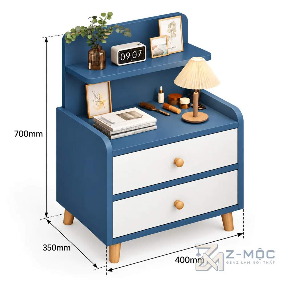 Kích thước chi tiết Tủ Đầu Giường Gỗ MDF Đa Năng Tiện Dụng ZM-13003