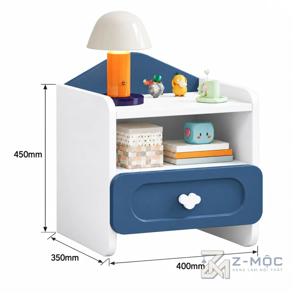 Kích thước chi tiết Tủ Đầu Giường Phong Cách Trẻ Trung Hiện Đại ZM-13002