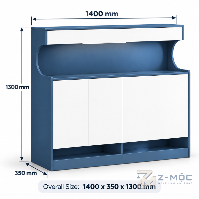 Kích thước chi tiết Tủ Giày 4 Cánh Có Khoang Trang Trí ZM-95016 2