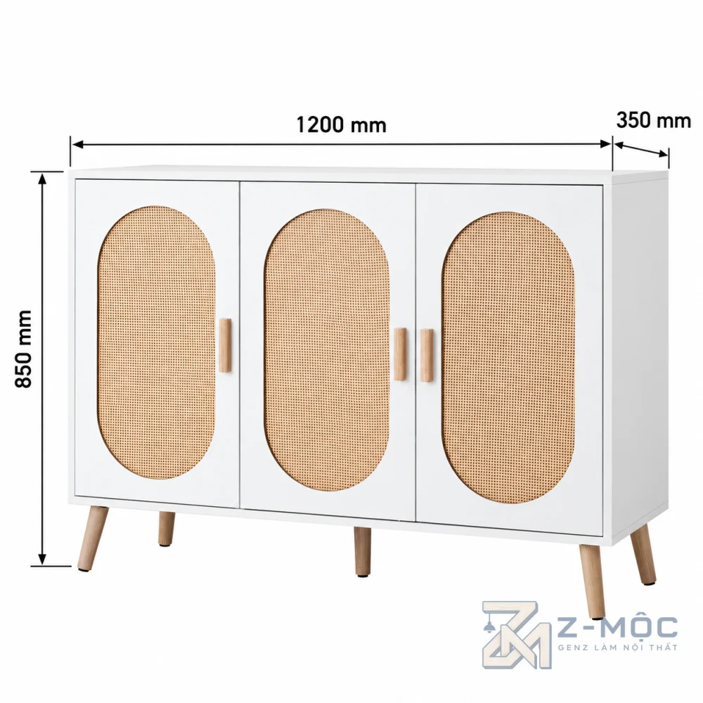 Kích thước chi tiết Tủ Giày Gỗ Công Nghiệp Cánh Mây Đan ZM-95011 2