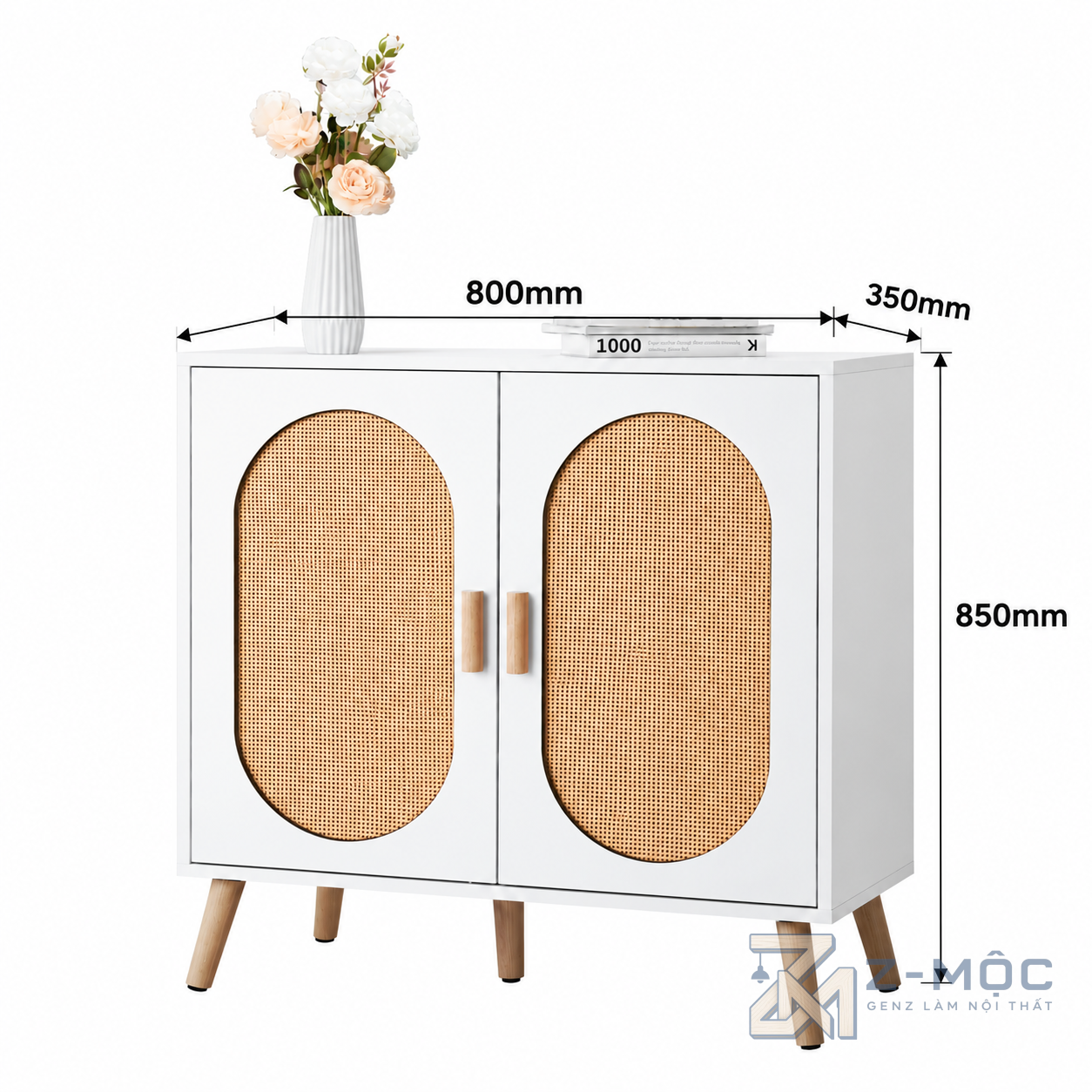 Kích thước chi tiết Tủ Giày Gỗ Công Nghiệp Cánh Mây Đan ZM-95011
