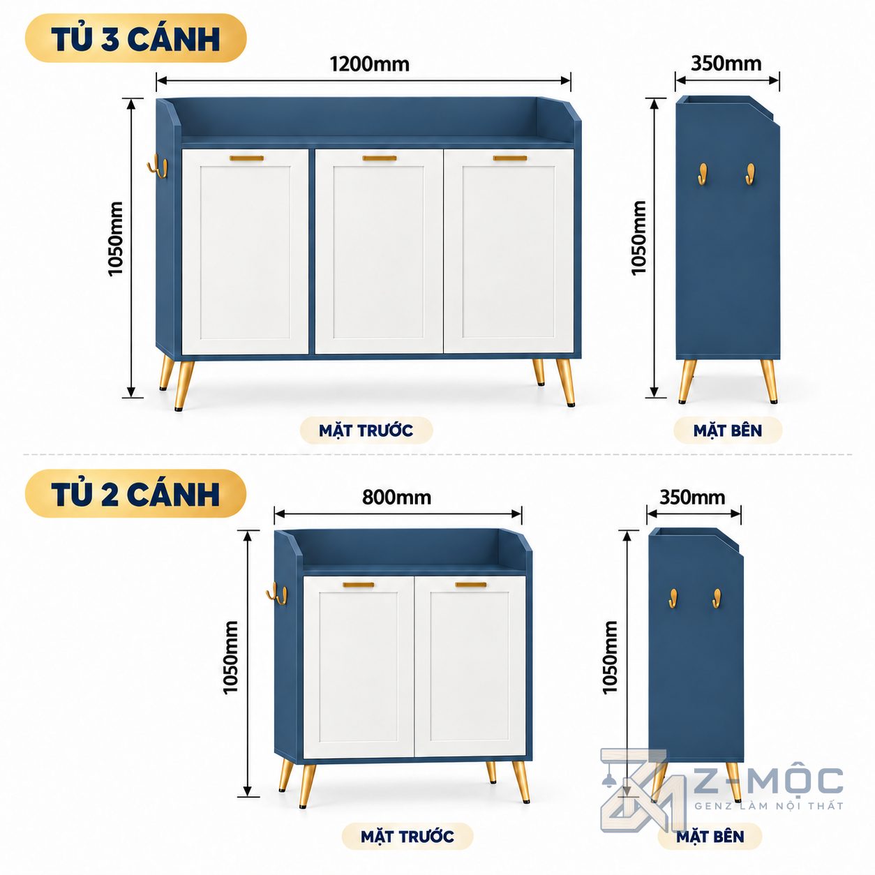 Kích thước chi tiết Tủ Giày Gỗ Công Nghiệp Thiết Kế Hiện Đại ZM-95013