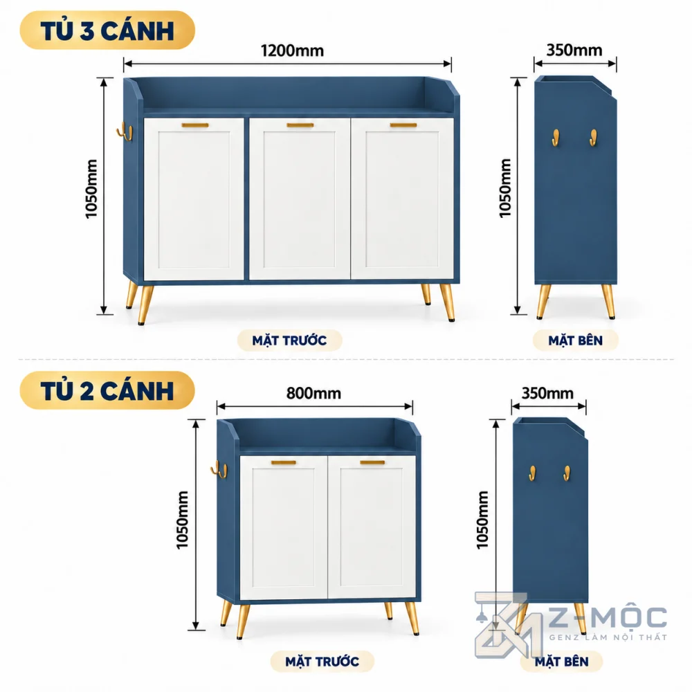 Kích thước chi tiết Tủ Giày Gỗ Công Nghiệp Thiết Kế Hiện Đại ZM-95013