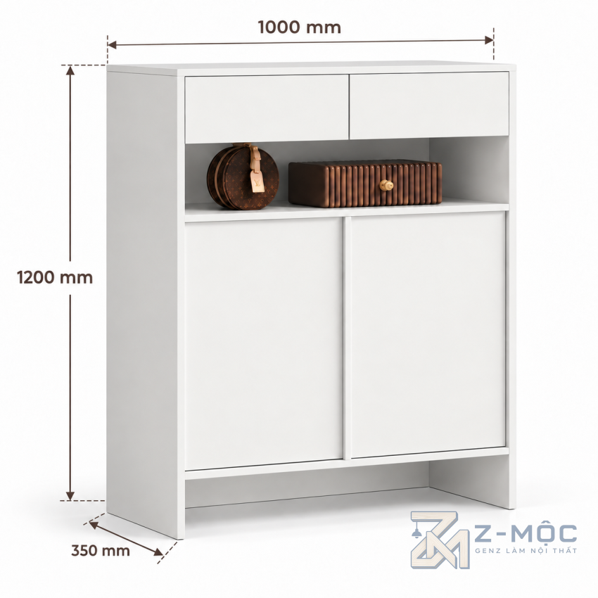 Kích thước chi tiết Tủ Giày Gỗ MDF Kiểu Dáng Đơn Giản Hiện Đại ZM-95019