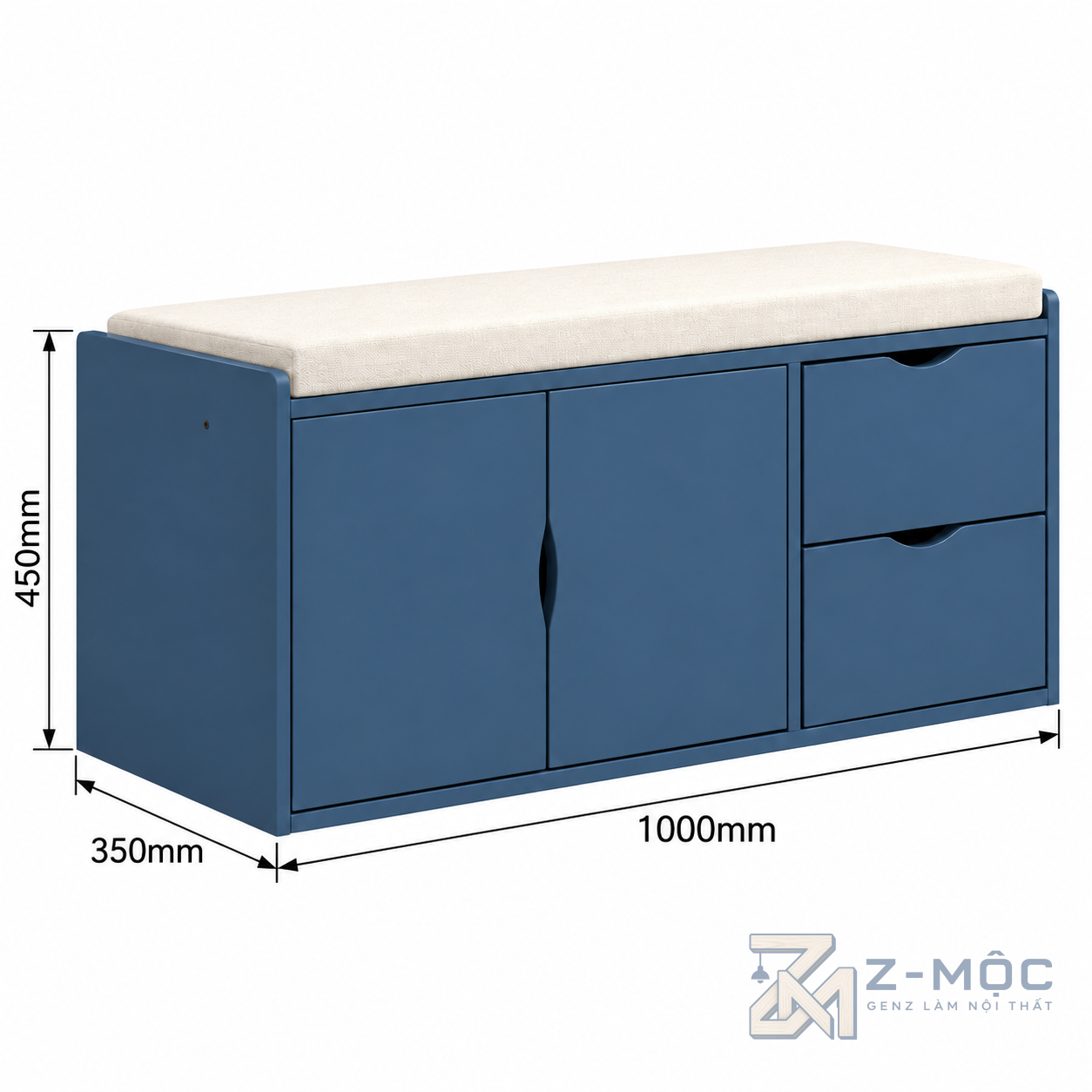 Kích thước chi tiết Tủ Giày Tích Hợp Ghế Ngồi Màu Xanh Hiện Đại ZM-95015
