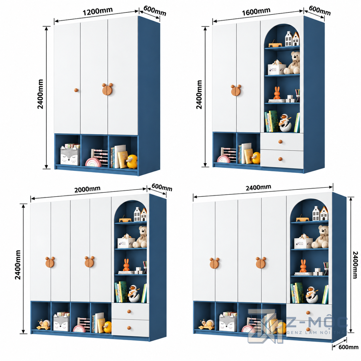 Kích thước chi tiết Tủ Quần Áo Gỗ Có Nhiều Khoang Để Đồ ZM-10060