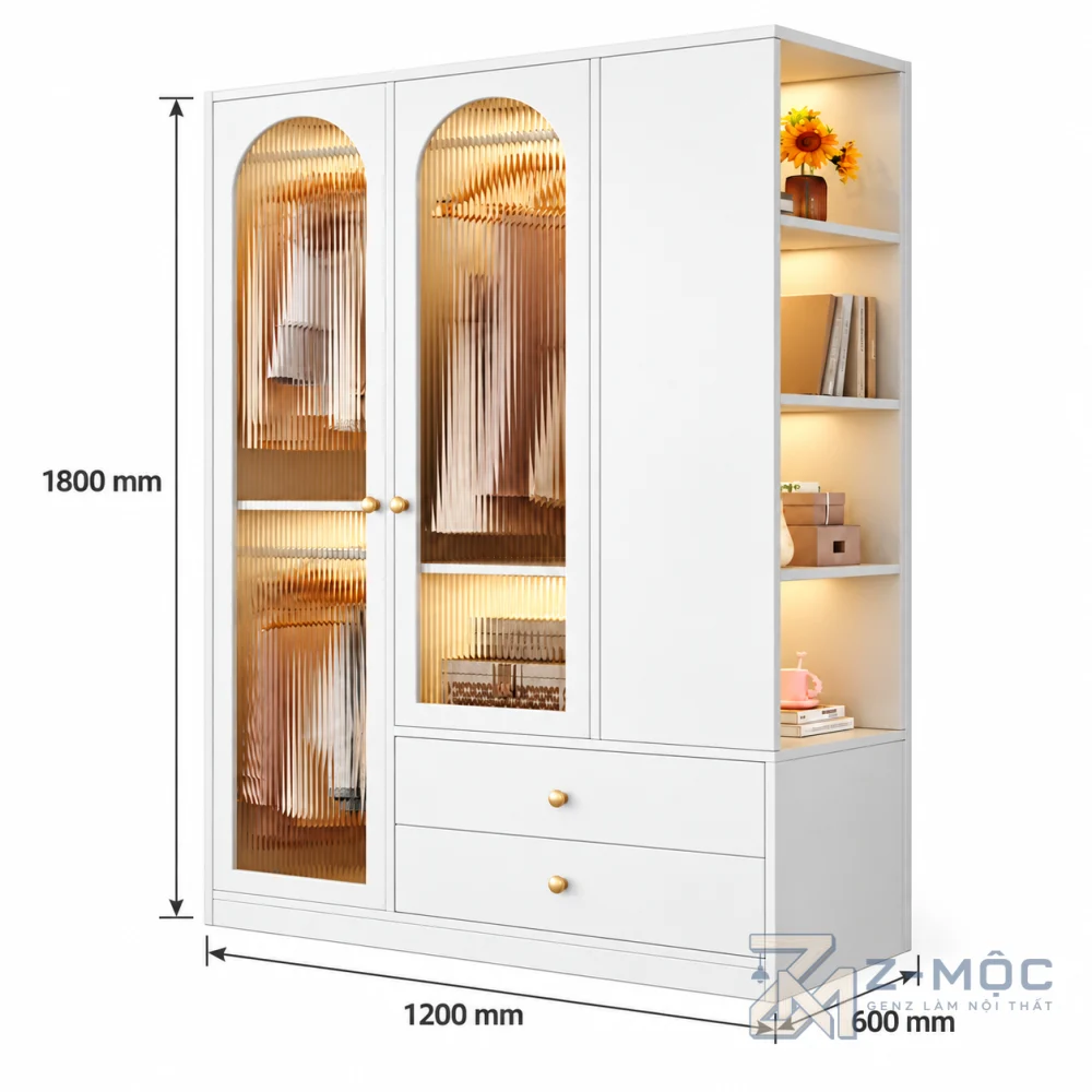 Kích thước chi tiết Tủ Quần Áo Trắng Gỗ Công Nghiệp Nhỏ Gọn ZM-10061 2