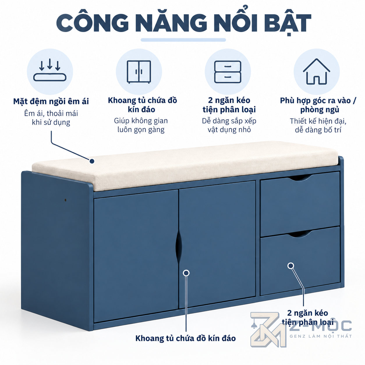 Nhiều ngăn giúp sắp xếp đồ dùng gọn hơn