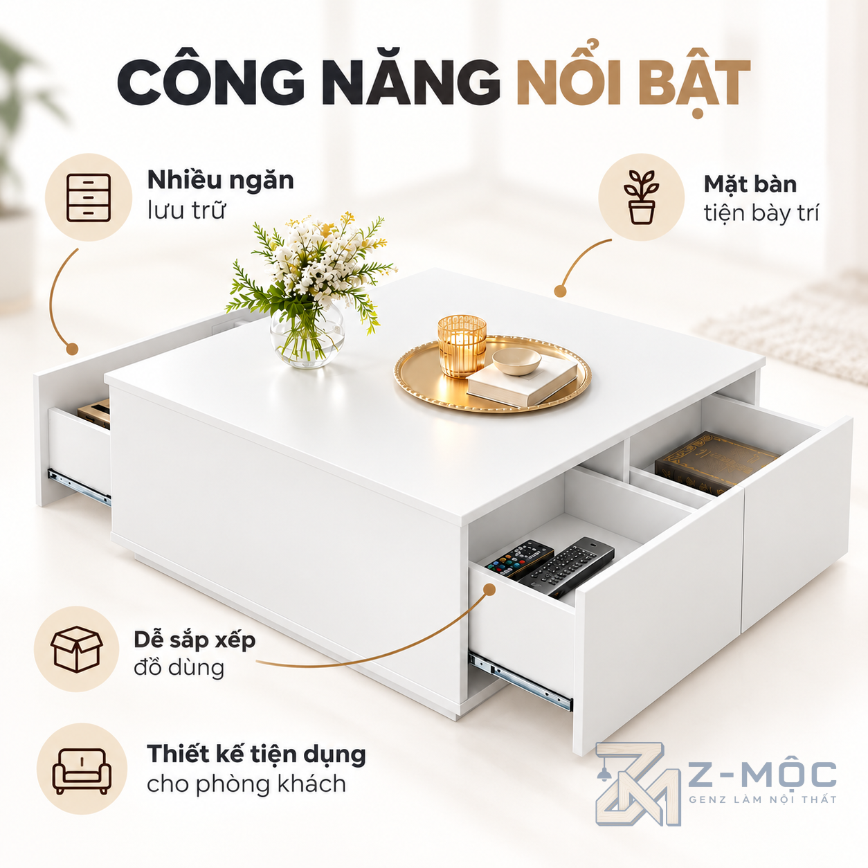 Nhiều ngăn kéo hỗ trợ lưu trữ