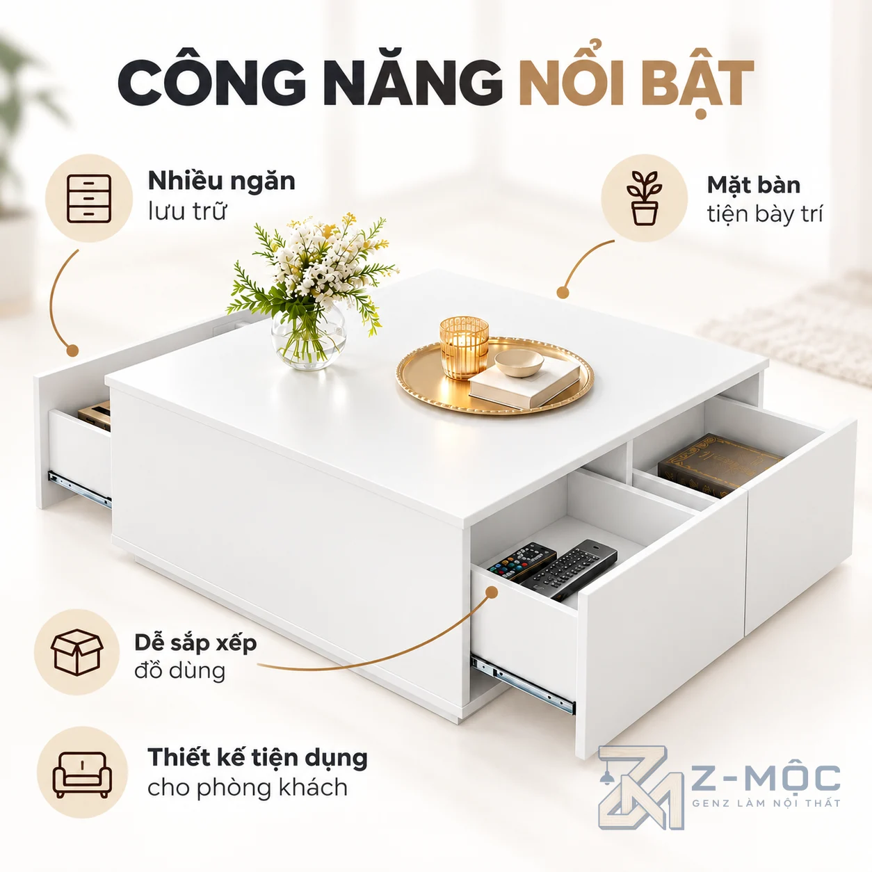 Nhiều ngăn kéo hỗ trợ lưu trữ