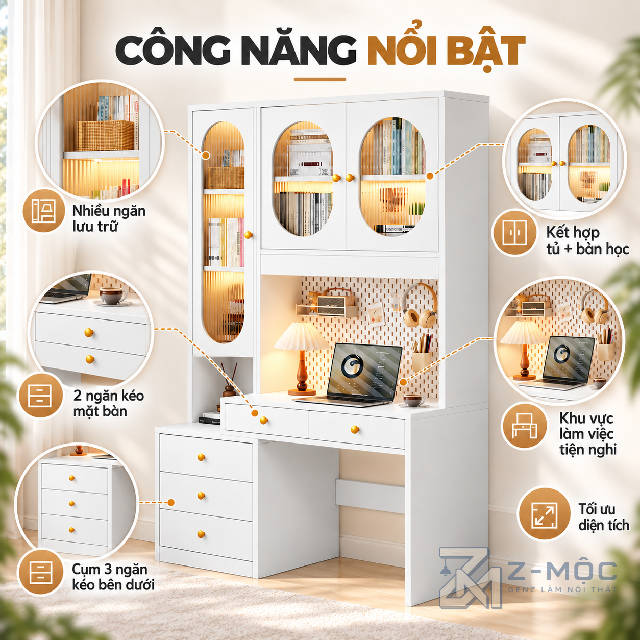 Nhiều ngăn lưu trữ, có bảng treo đồ tiện lợi