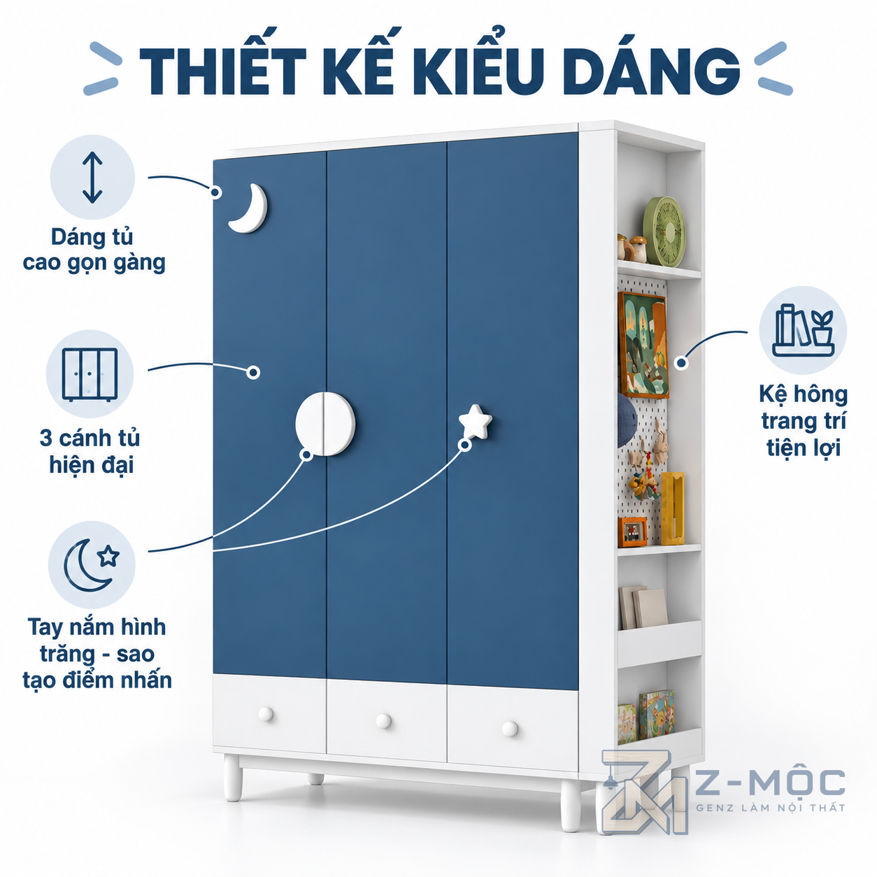 Thiết Kế 3 Cánh Gọn Gàng, Màu Sắc Trẻ Trung